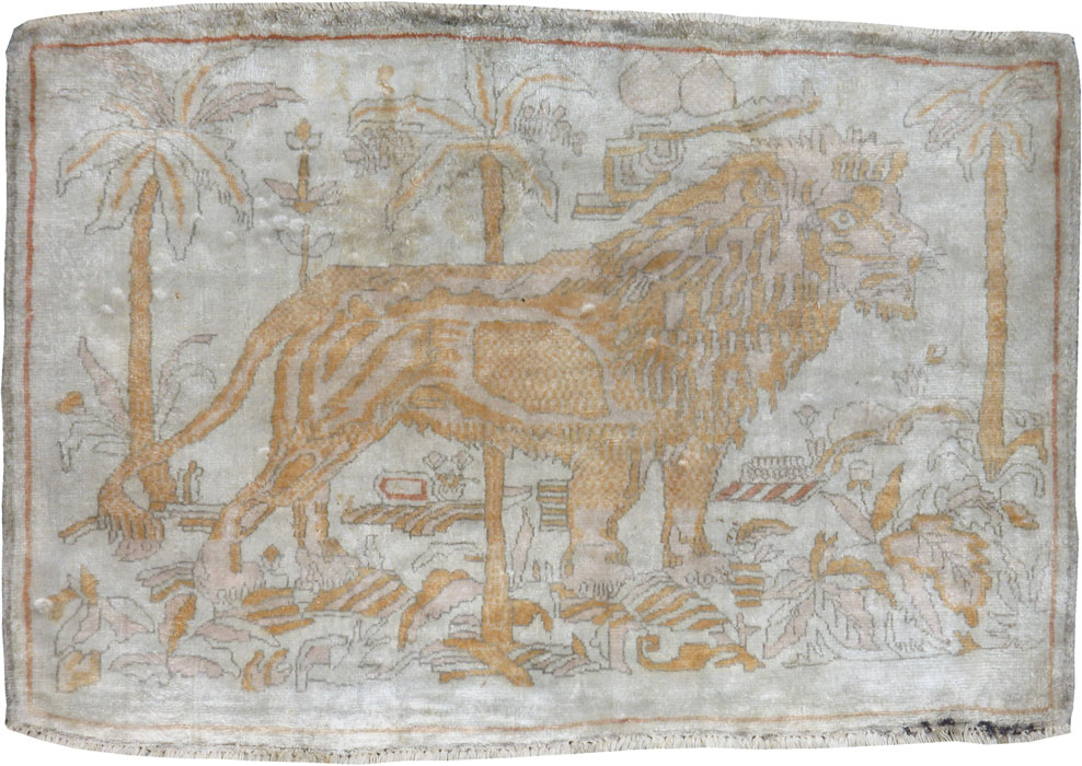 Vintage Persian Kayseri Pictorial Rug, No.12229 - Gss