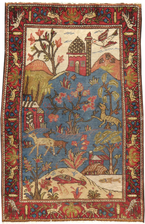 Antique Persian Tabriz Pictorial Rug, No.12234 - Gss