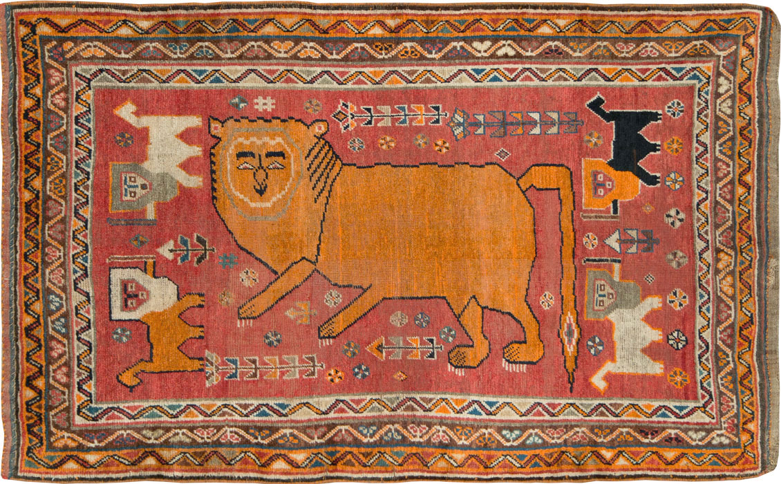 Antique Persian Gabbeh Pictorial Accent Rug, No.12235 - Gss