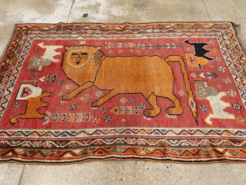 Antique Persian Gabbeh Pictorial Accent Rug, No.12235 - Gss