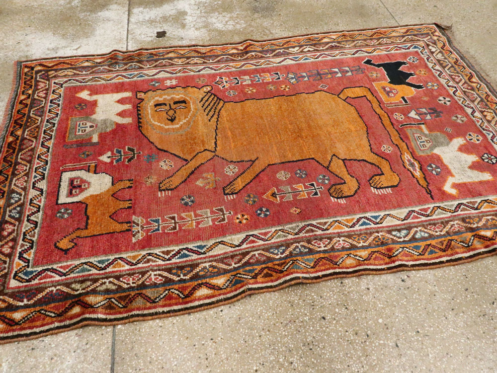 Antique Persian Gabbeh Pictorial Accent Rug, No.12235 - Gss