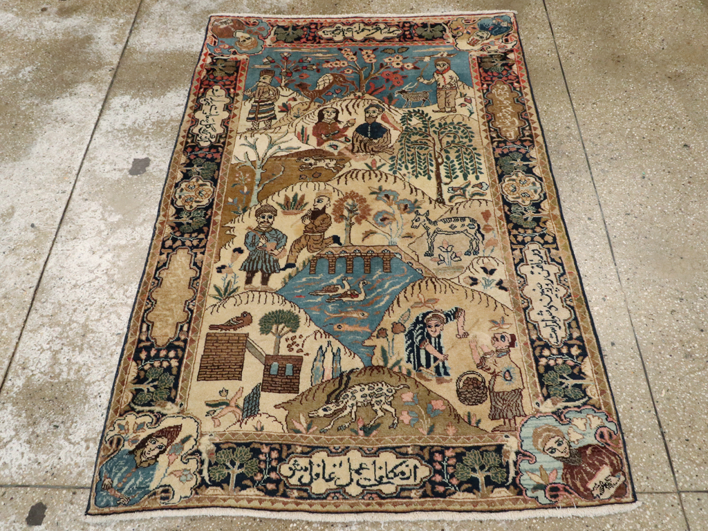 Vintage Persian Tabriz Pictorial Rug, No.12246 - Gss