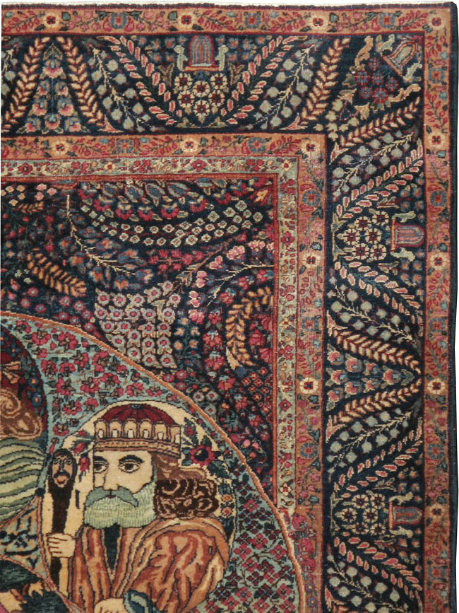 Antique Persian Kerman Pictorial Rug, No.12703 - Gss