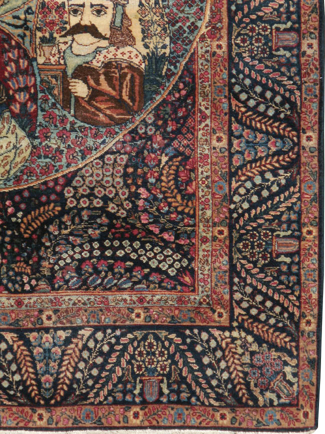 Antique Persian Kerman Pictorial Rug, No.12703 - Gss