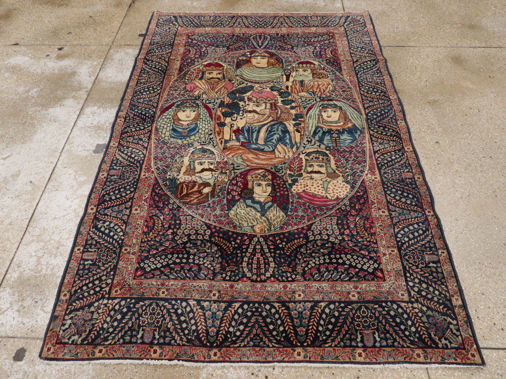 Antique Persian Kerman Pictorial Rug, No.12703 - Gss
