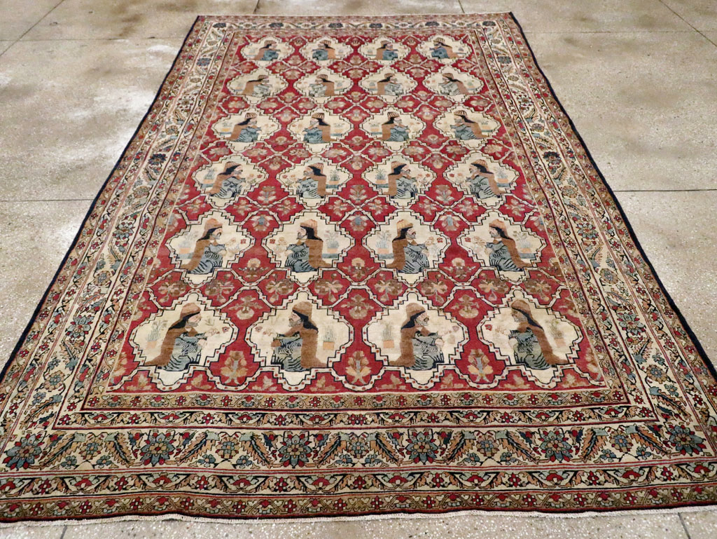Antique Persian Pictorial Kerman Carpet, No.13204 - Gss