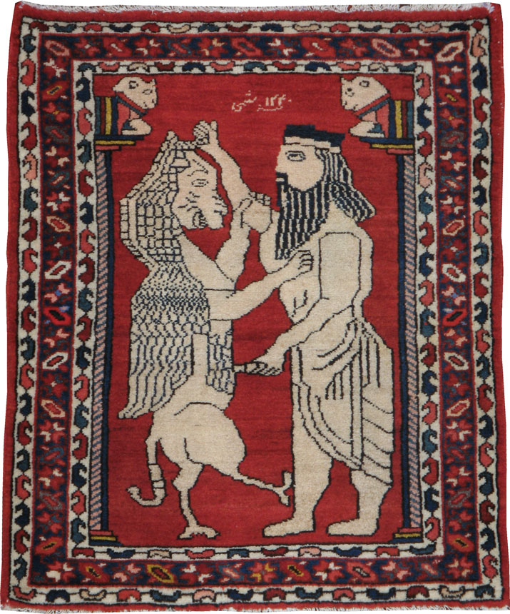 Vintage Persian Bakhtiari Pictorial Rug, No.13279 - Gss