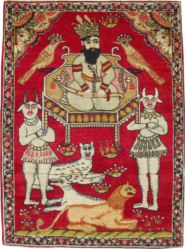 Antique Persian Lavar Kerman Pictorial Rug (Pair: 1 of 2), No.13310 - Gss