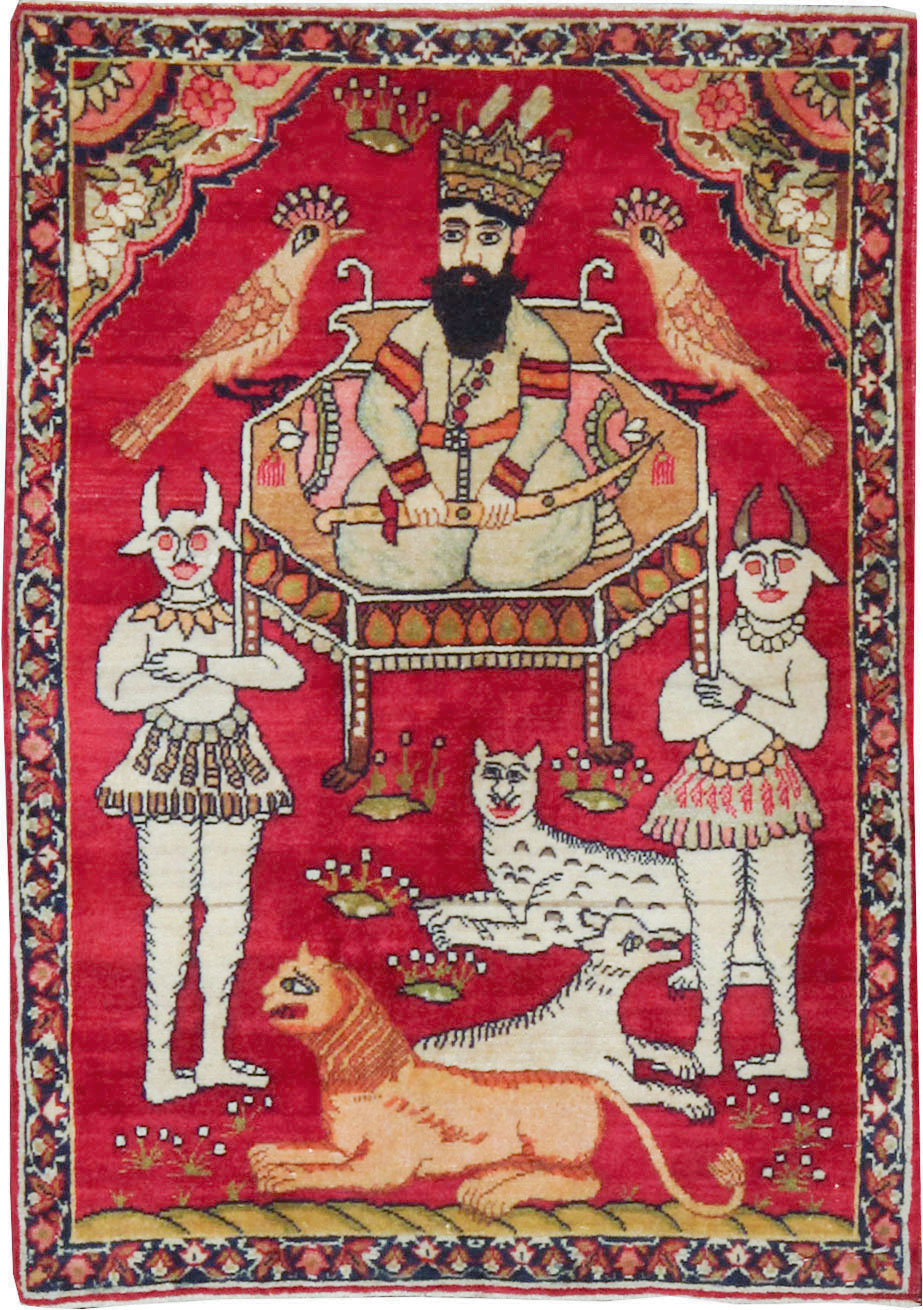 Antique Persian Lavar Kerman Pictorial Rug (Pair: 1 of 2), No.13310 - Gss