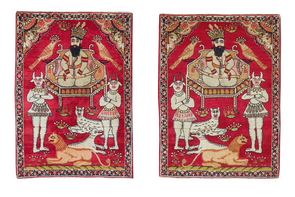 Antique Persian Lavar Kerman Pictorial Rug (Pair: 1 of 2), No.13310 - Gss