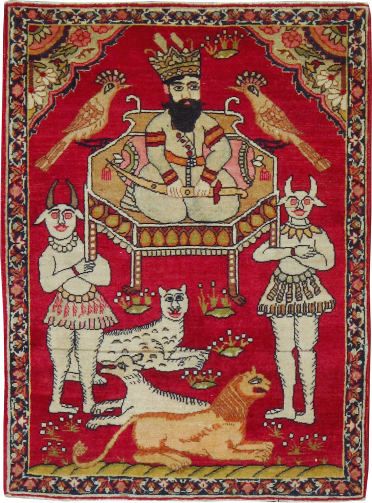 Antique Persian Lavar Kerman Pictorial Rug (Pair: 2 of 2), No.13311 - Gss