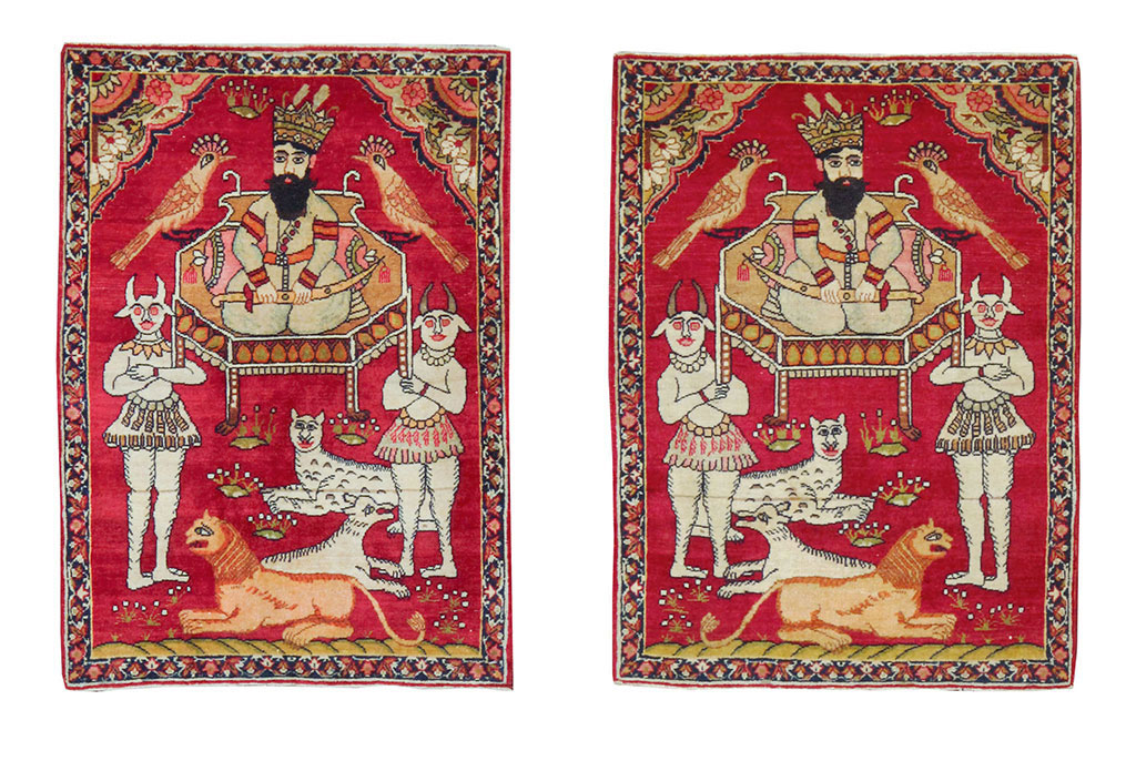 Antique Persian Lavar Kerman Pictorial Rug (Pair: 2 of 2), No.13311 - Gss