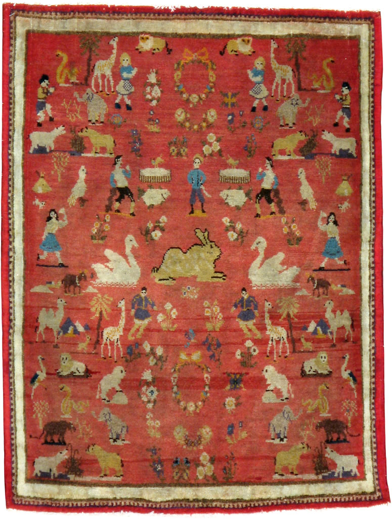 Vintage Persian Tabriz Pictorial Rug, No.13413 - Gss