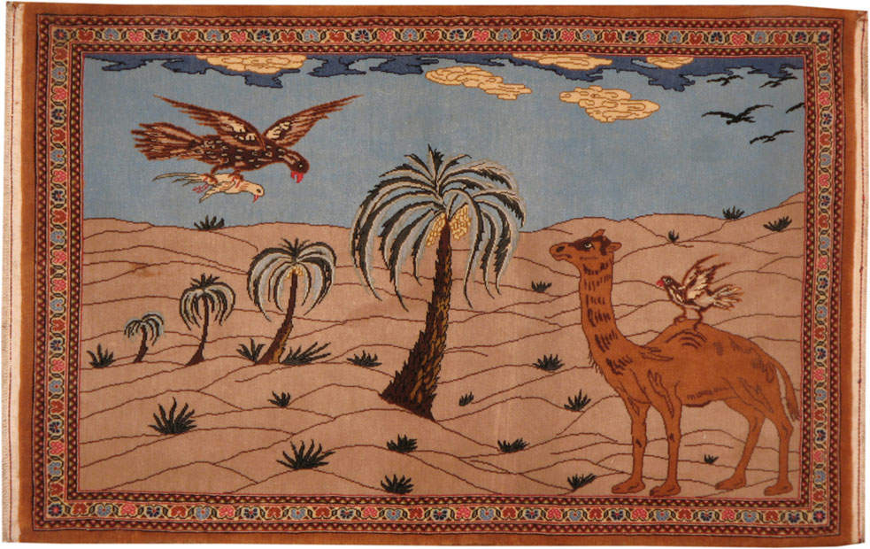 Vintage Persian Tabriz Pictorial Rug, No.13414 - Gss