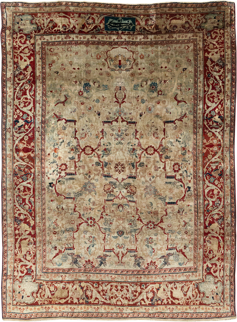 Antique Persian Silk Tabriz Accent Rug, No.13880 - Gss