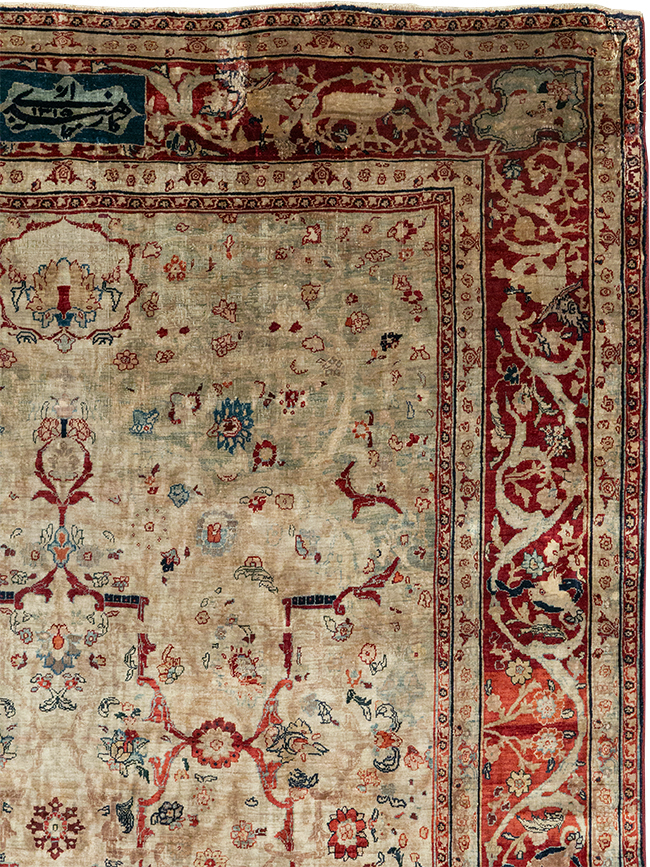 Antique Persian Silk Tabriz Accent Rug, No.13880 - Gss
