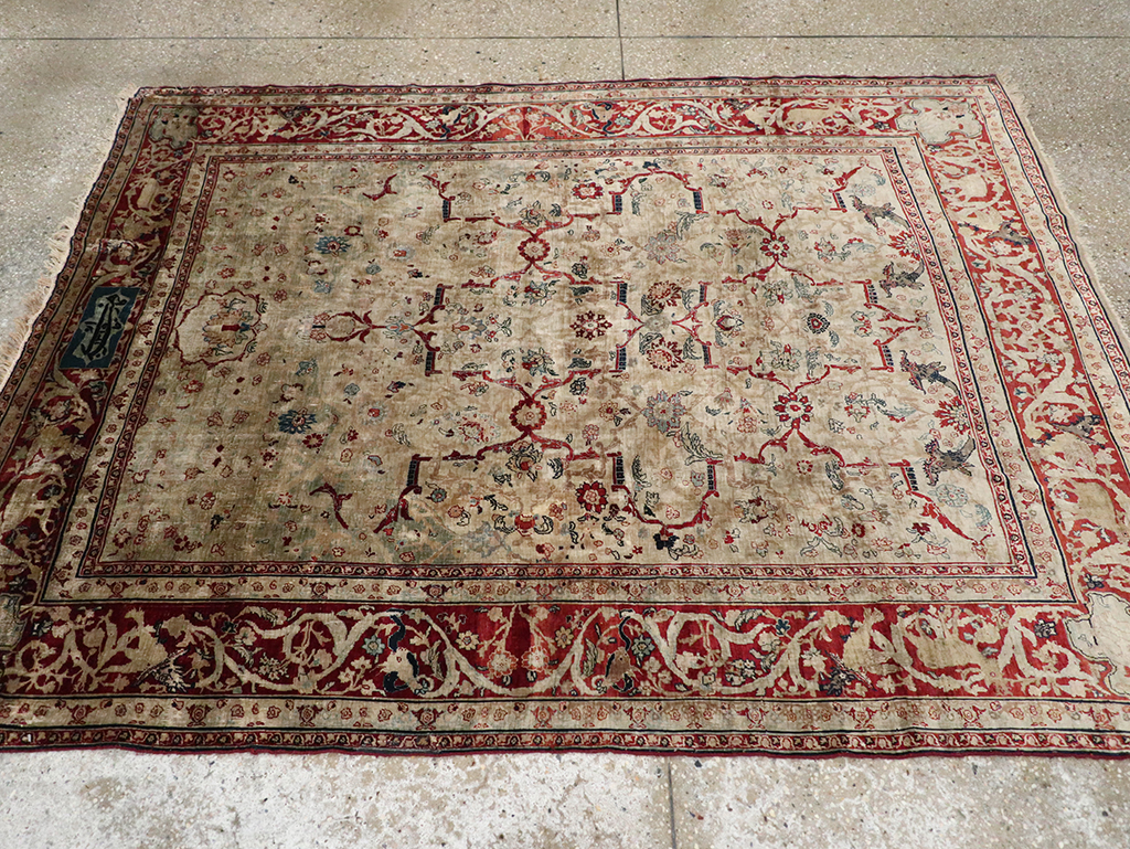 Antique Persian Silk Tabriz Accent Rug, No.13880 - Gss