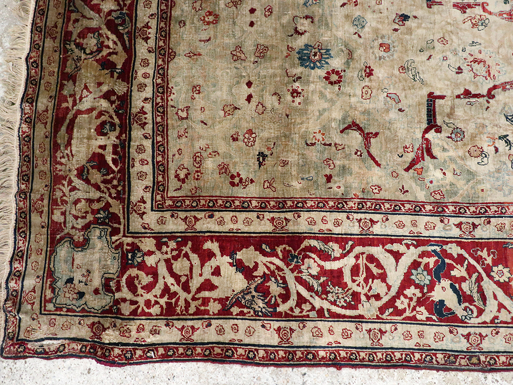 Antique Persian Silk Tabriz Accent Rug, No.13880 - Gss