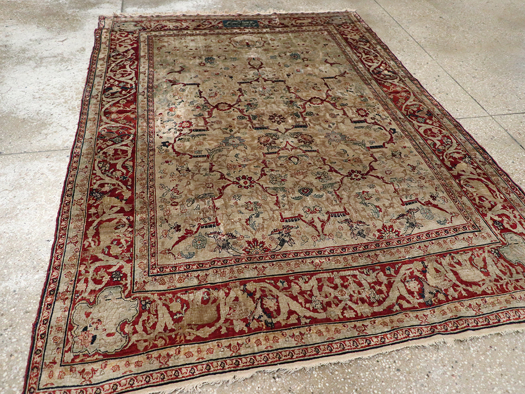 Antique Persian Silk Tabriz Accent Rug, No.13880 - Gss