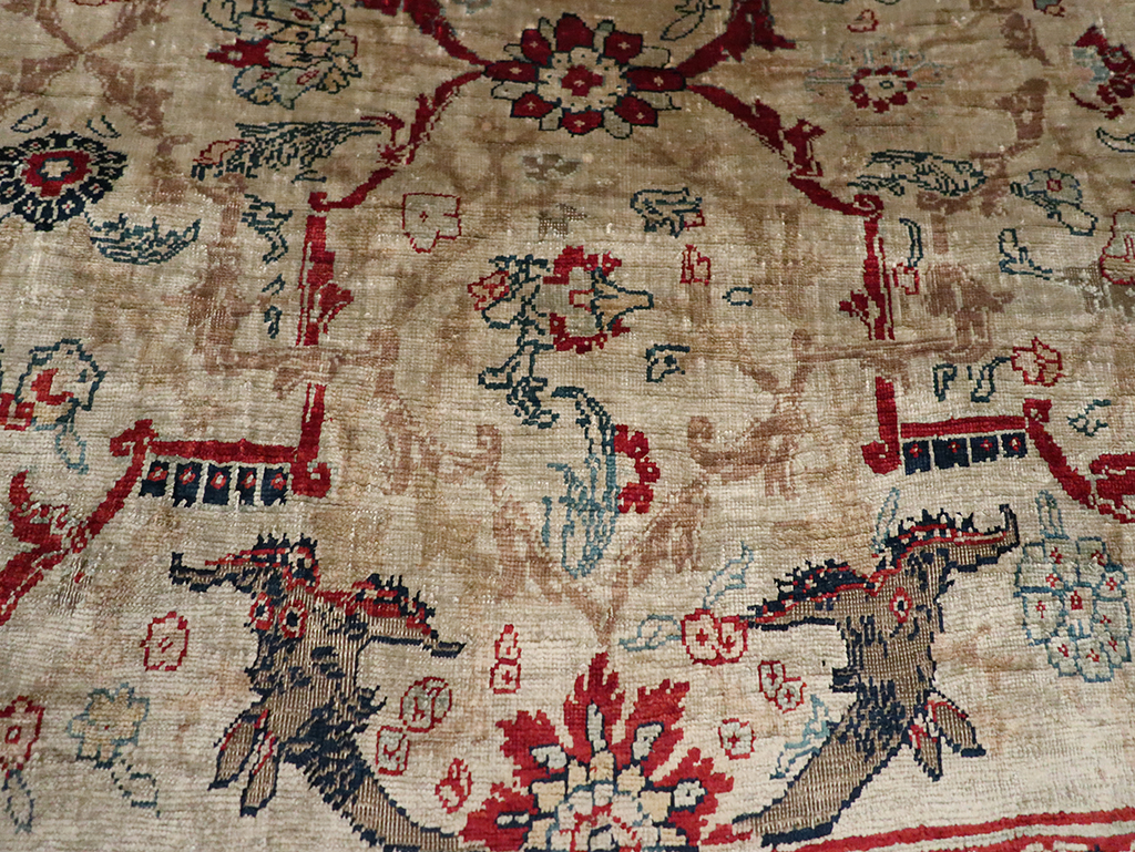 Antique Persian Silk Tabriz Accent Rug, No.13880 - Gss