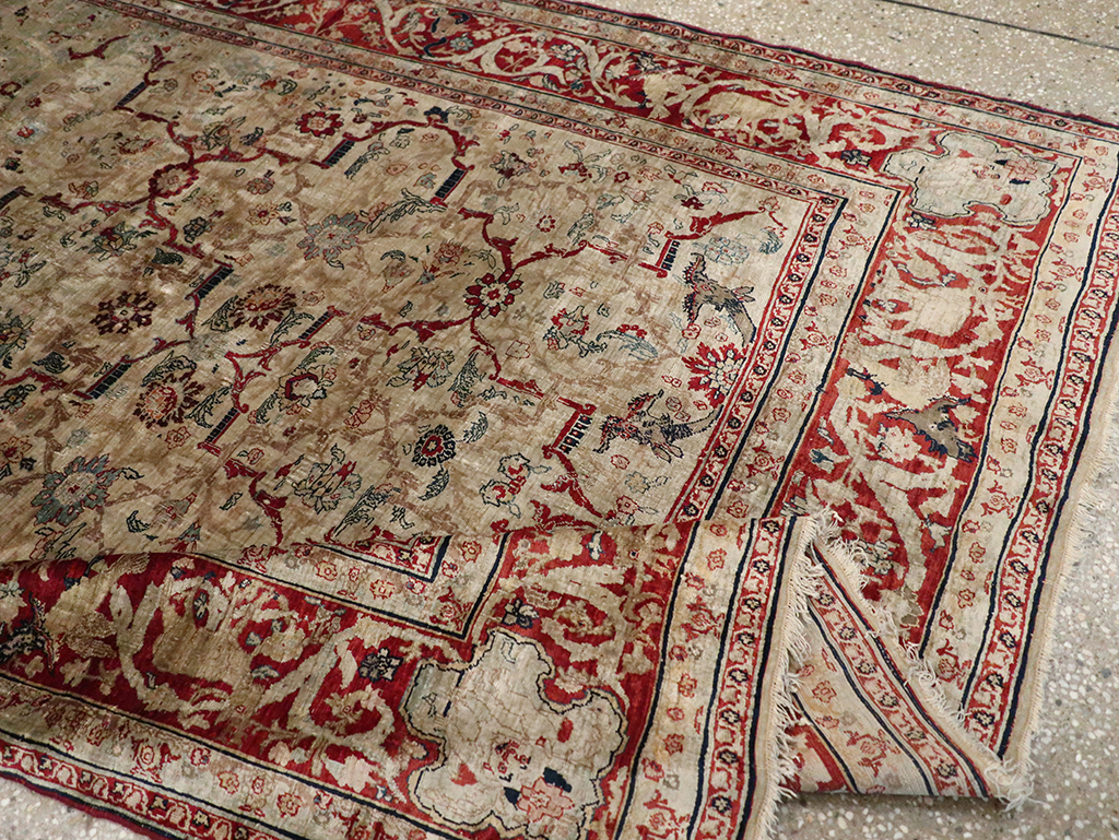 Antique Persian Silk Tabriz Accent Rug, No.13880 - Gss
