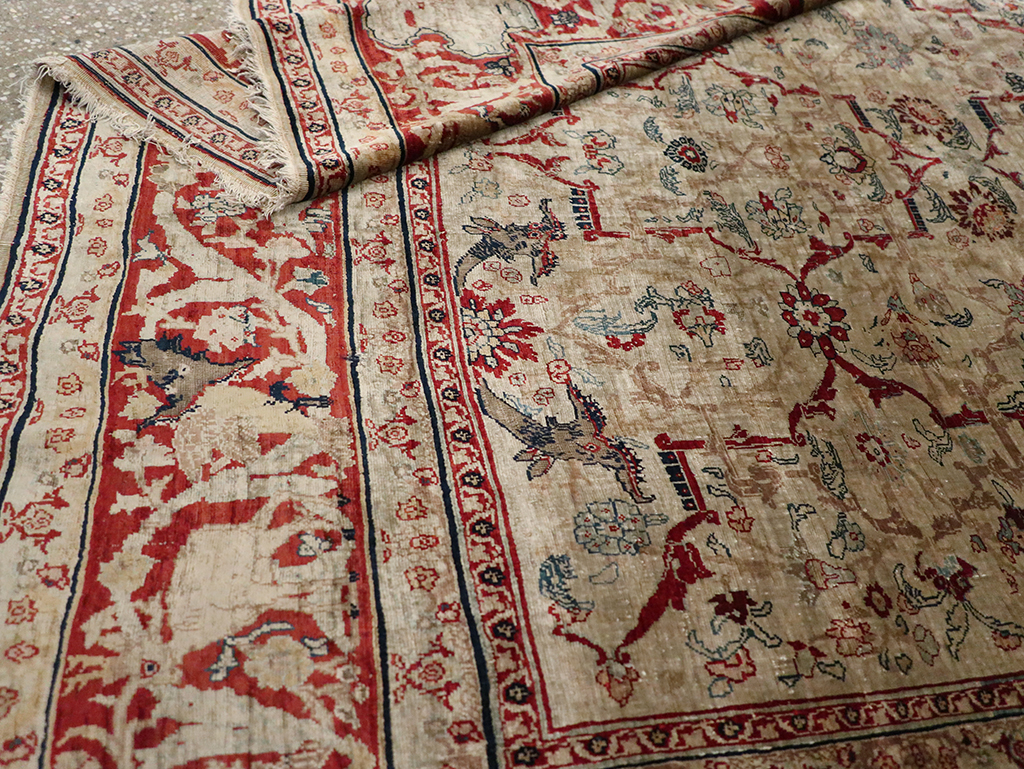 Antique Persian Silk Tabriz Accent Rug, No.13880 - Gss