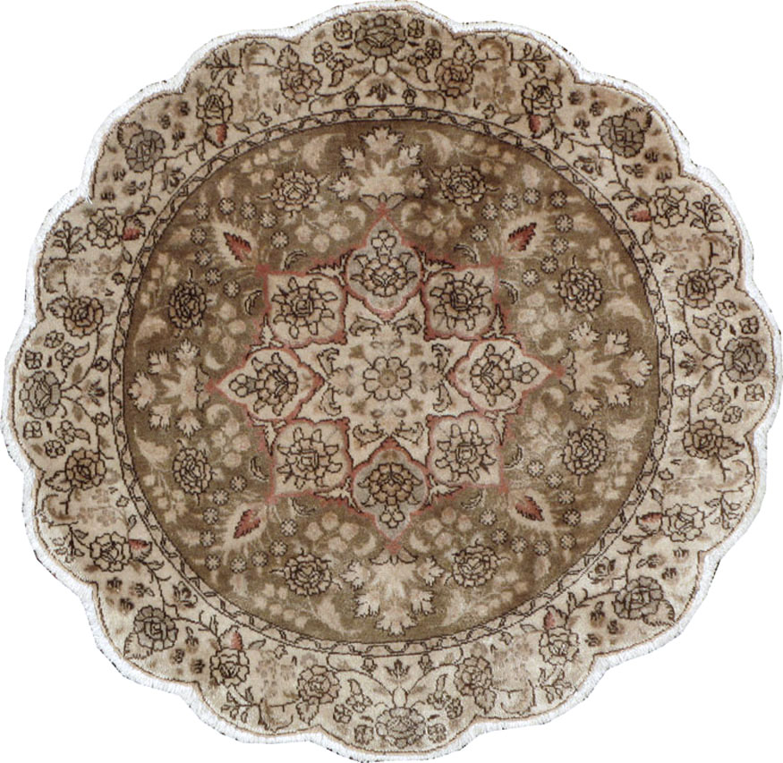 Vintage Persian Tabriz Round Carpet, No.14057 - Gss