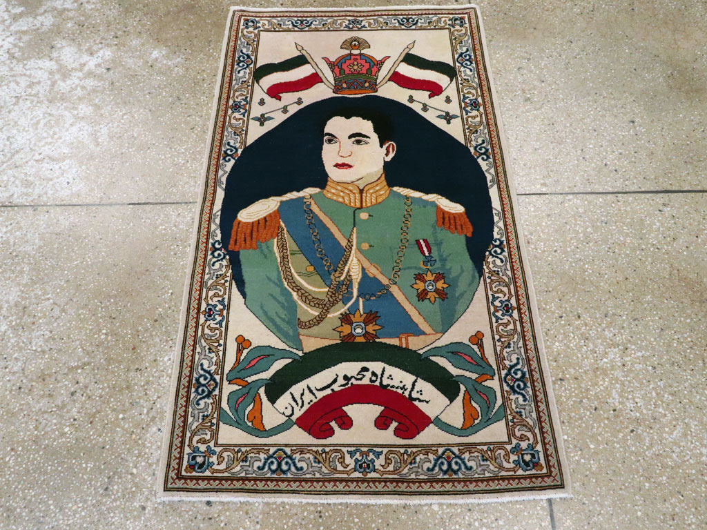 Vintage Persian Kashan Pictorial Rug, No.14170 - Gss