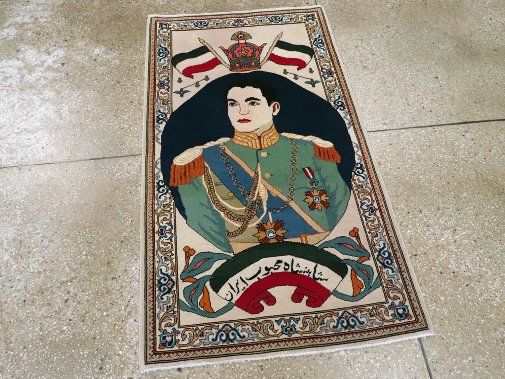 Vintage Persian Kashan Pictorial Rug, No.14170 - Gss