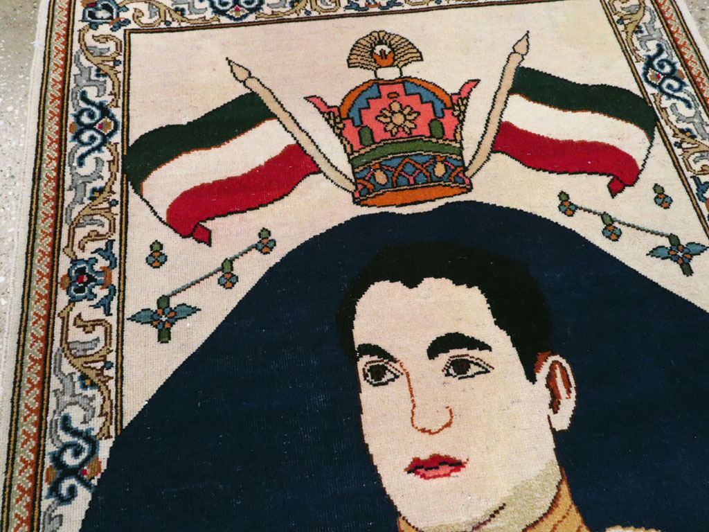 Vintage Persian Kashan Pictorial Rug, No.14170 - Gss