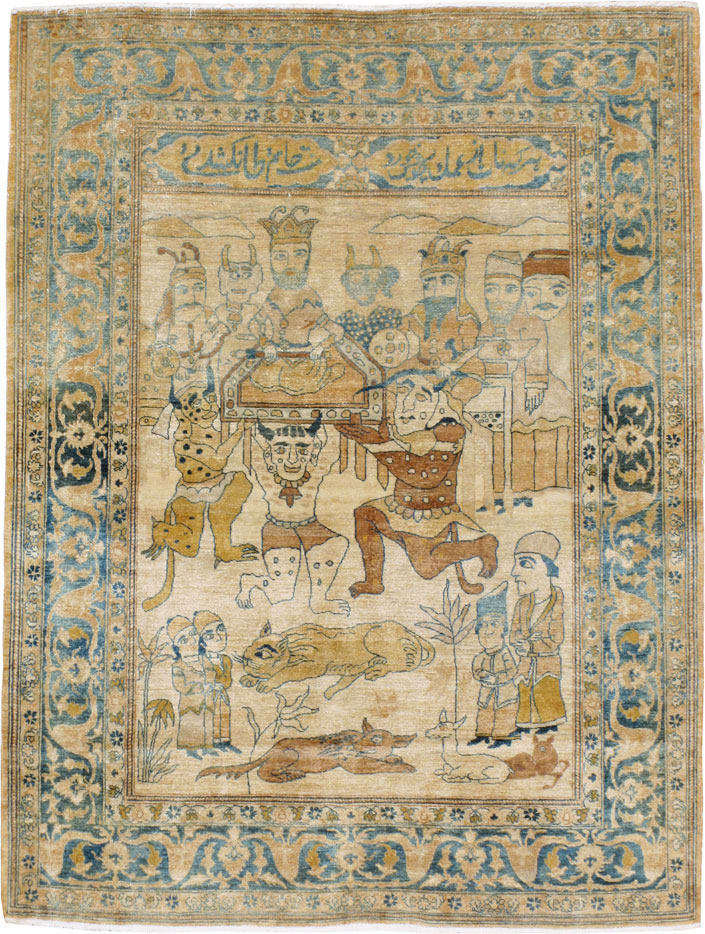 Antique Persian Tabriz Pictorial Rug, No.14202 - Gss