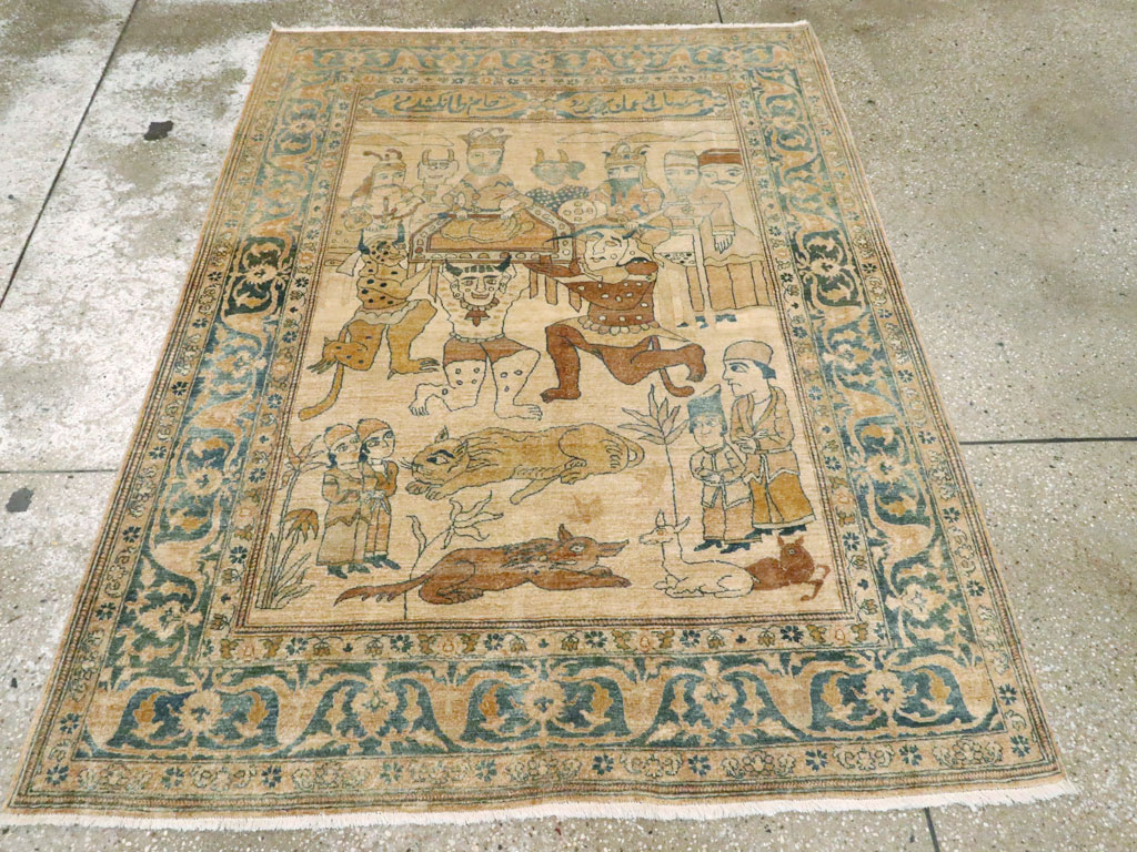 Antique Persian Tabriz Pictorial Rug, No.14202 - Gss