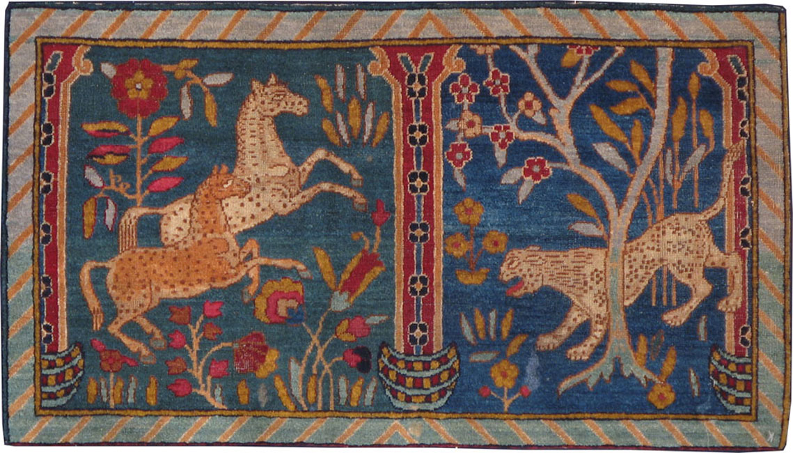 Vintage Persian Kerman Pictorial Rug, No.14513 - Gss