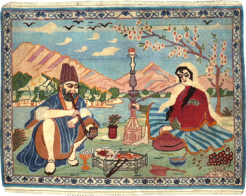 Vintage Persian Isfahan Pictorial Rug, No.14552 - Gss