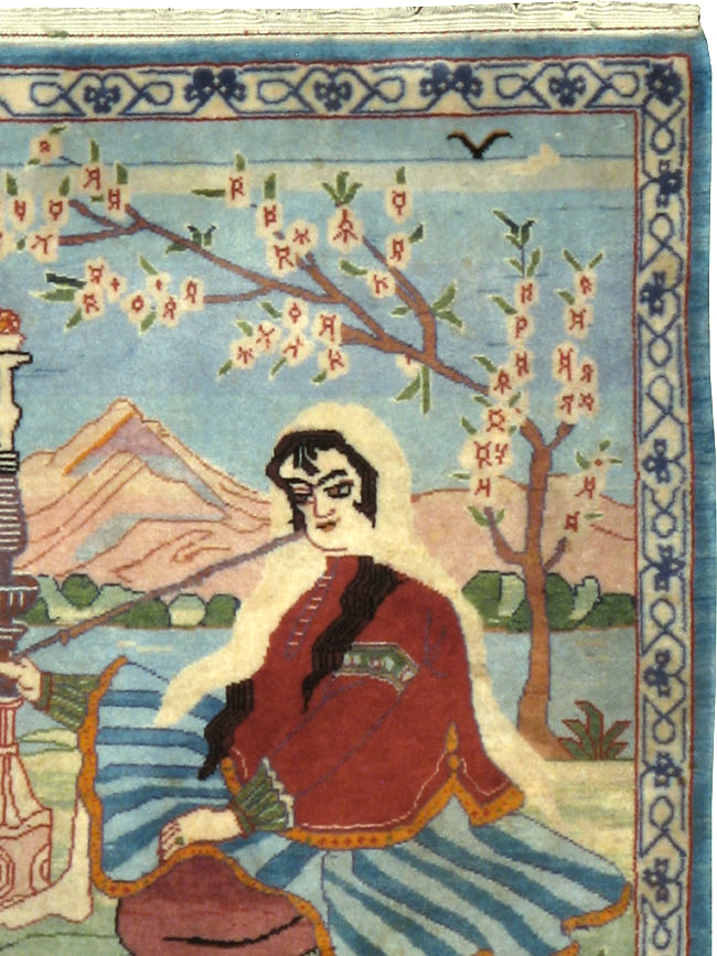 Vintage Persian Isfahan Pictorial Rug, No.14552 - Gss