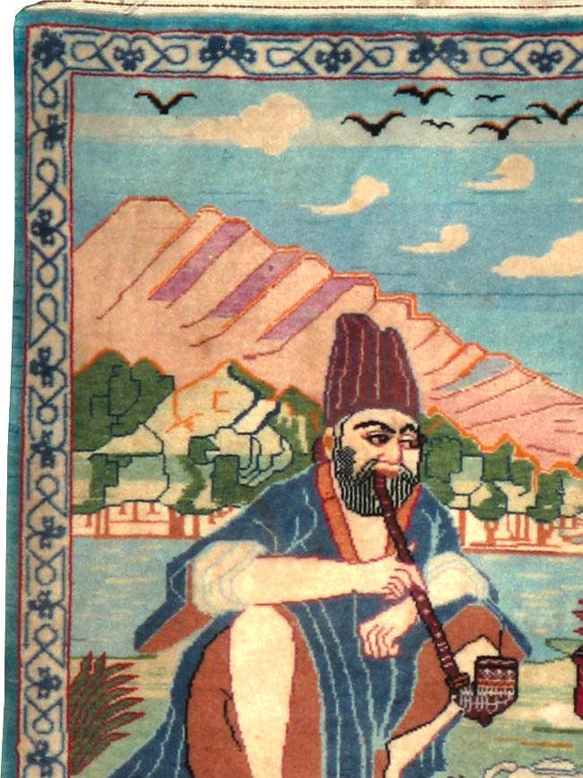 Vintage Persian Isfahan Pictorial Rug, No.14552 - Gss