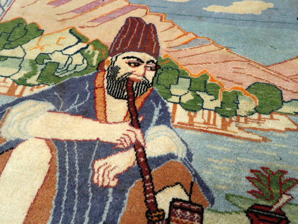 Vintage Persian Isfahan Pictorial Rug, No.14552 - Gss