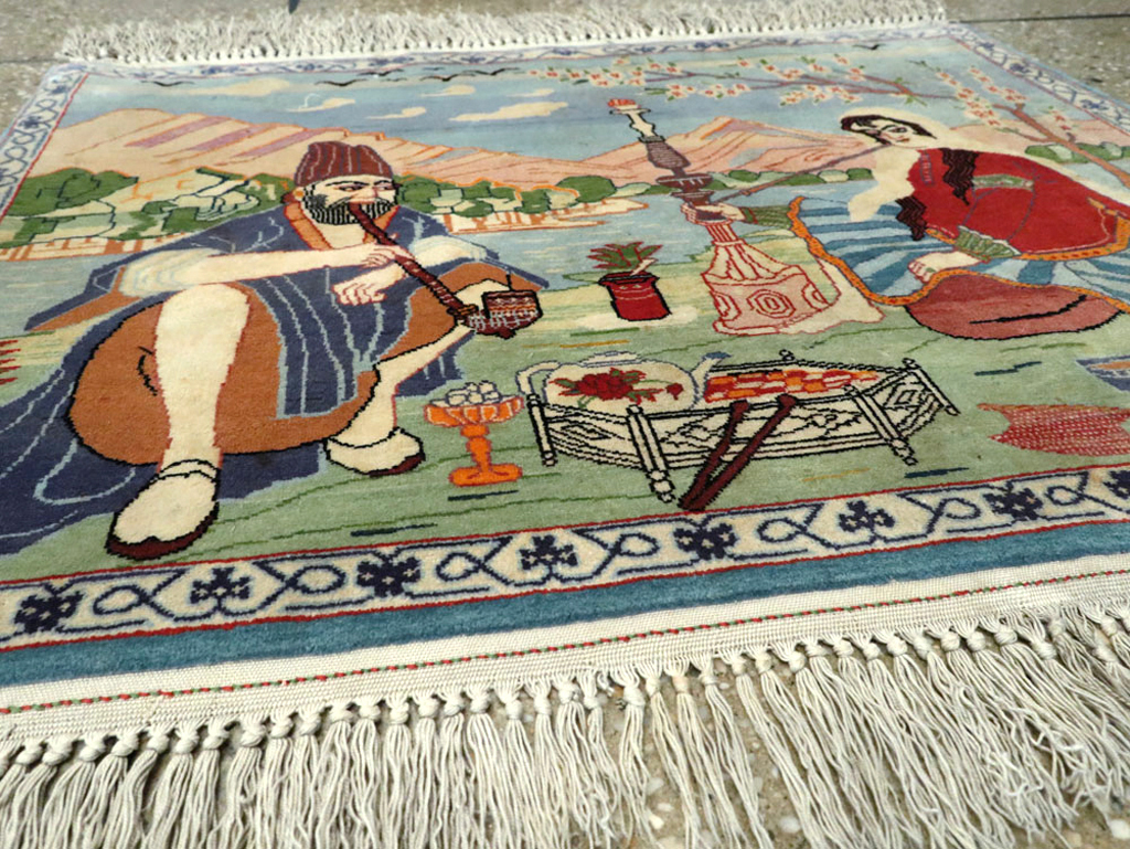 Vintage Persian Isfahan Pictorial Rug, No.14552 - Gss