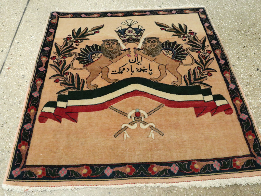 Vintage Persian Kashan Pictorial Rug, No.14572 - Gss