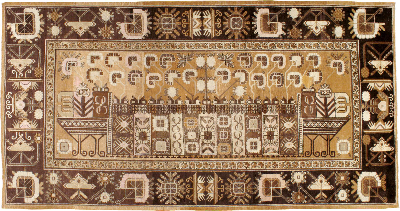 Vintage East Turkestan Khotan Pictorial Carpet, No.14651 - Gss