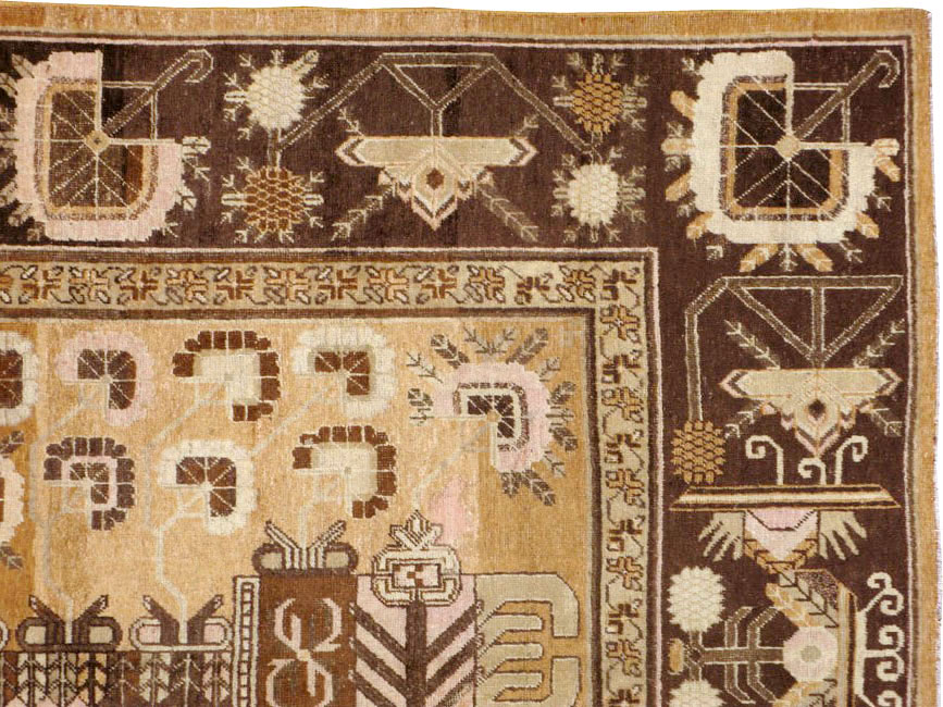 Vintage East Turkestan Khotan Pictorial Carpet, No.14651 - Gss