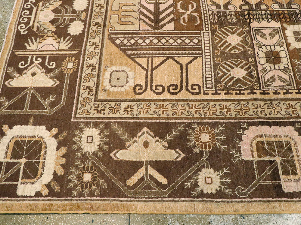 Vintage East Turkestan Khotan Pictorial Carpet, No.14651 - Gss