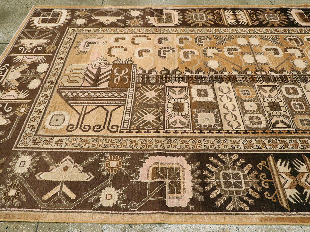 Vintage East Turkestan Khotan Pictorial Carpet, No.14651 - Gss