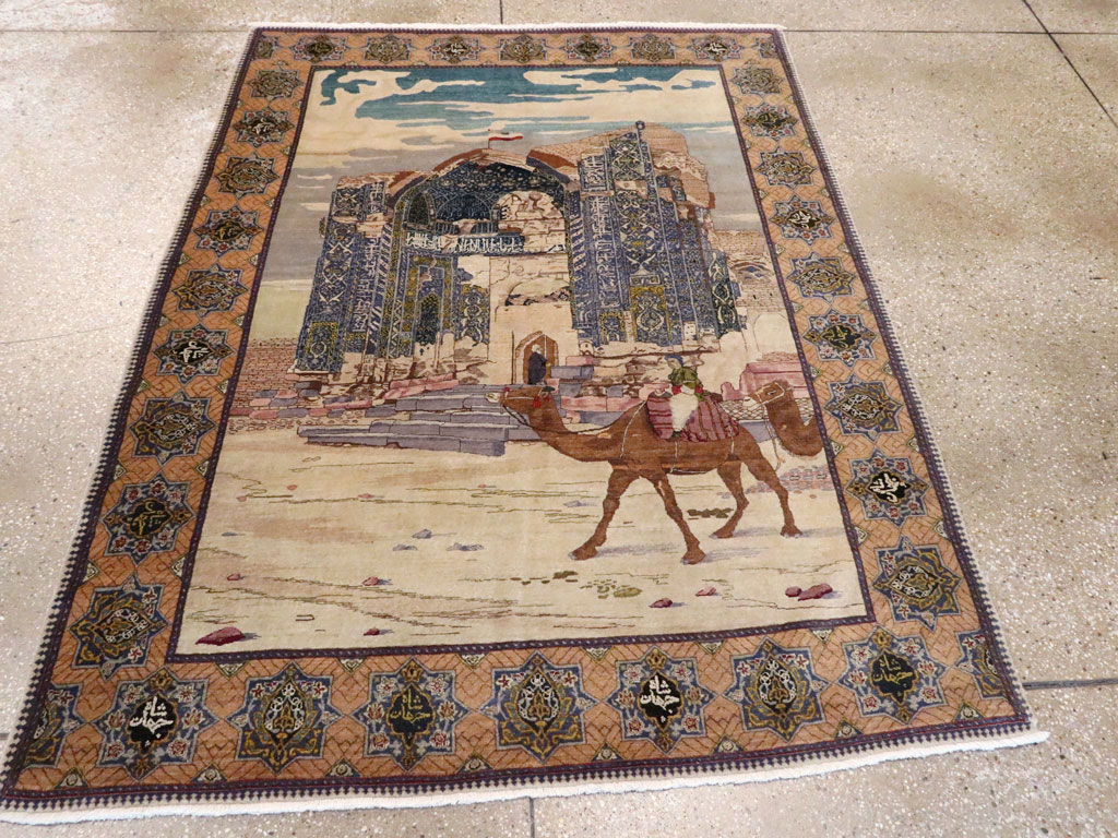 Vintage Persian Tabriz Pictorial Rug, No.15071 - Gss