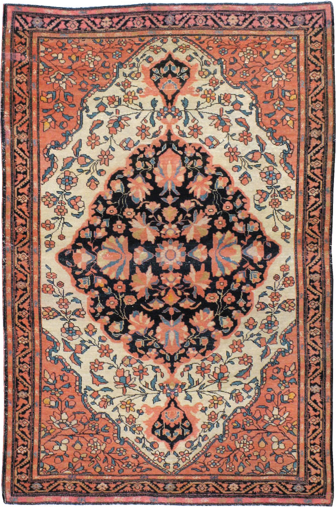 Antique Persian Sarouk Farahan Throw Rug, No.15291 - Gss