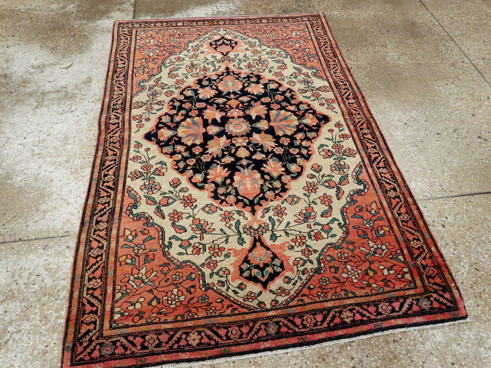 Antique Persian Sarouk Farahan Throw Rug, No.15291 - Gss