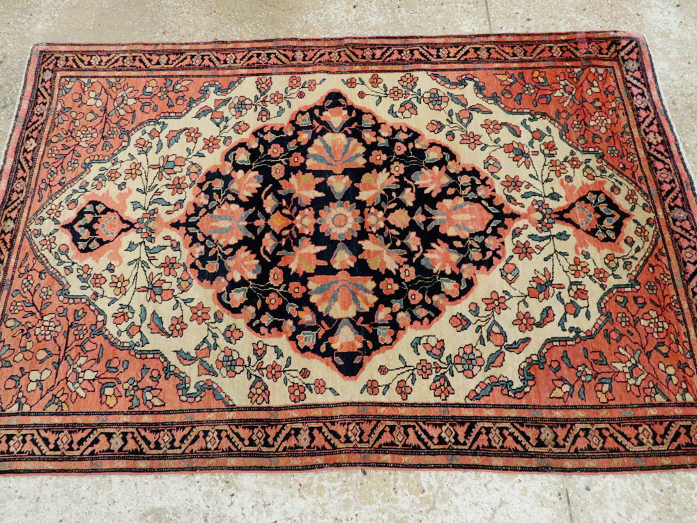 Antique Persian Sarouk Farahan Throw Rug, No.15291 - Gss