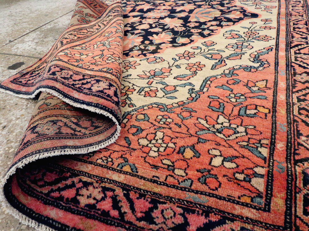 Antique Persian Sarouk Farahan Throw Rug, No.15291 - Gss