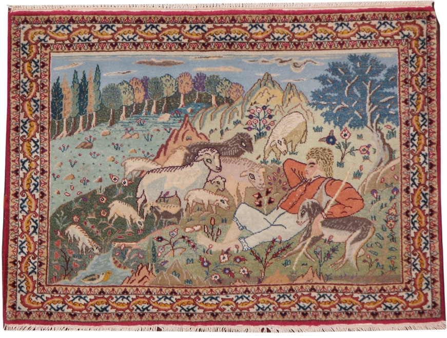 Vintage Persian Tabriz Pictorial Rug, No.16400 - Gss