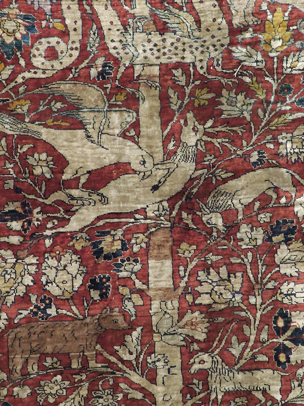 Antique Persian Silk Tabriz Pictorial Accent Rug, No.16402 - Gss